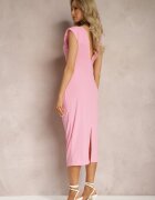 by swan Rochie Roz Midi Fără Mâneci cu Drapaj și Decupaj la Spate Blita