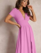 by swan Rochie roză maxi cu poale evazate și șliț Zarya