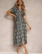 by swan Rochie stil cămașă Neagră cu curea textilă și nasturi cu imprimeu geometric Usklea