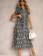 by swan Rochie stil cămașă Neagră cu curea textilă și nasturi cu imprimeu geometric Usklea