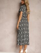 by swan Rochie stil cămașă Neagră cu curea textilă și nasturi cu imprimeu geometric Usklea