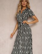 by swan Rochie stil cămașă Neagră cu curea textilă și nasturi cu imprimeu geometric Usklea