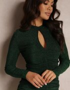by swan Rochie Strălucitoare Verde Mulată cu Decupaj la Decolteu Pheve