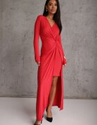 by swan Rochie Taliată Roșie cu adaos de Viscoză Ornată cu Pliuri Heriova