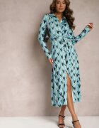 by swan Rochie tip cămașă albastră cu model mozaic legată în talie Azalee