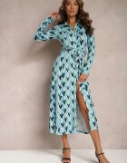 by swan Rochie tip cămașă albastră cu model mozaic legată în talie Azalee