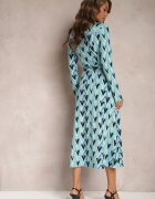 by swan Rochie tip cămașă albastră cu model mozaic legată în talie Azalee