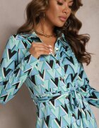 by swan Rochie tip cămașă albastră cu model mozaic legată în talie Azalee
