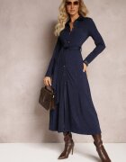by swan Rochie tip cămașă albastru marin midi cu cordon legat Xudilla