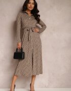 by swan Rochie tip cămașă bej cu mânecă lungă și curea legată Salar