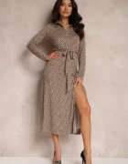 by swan Rochie tip cămașă bej cu mânecă lungă și curea legată Salar