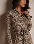 by swan Rochie tip cămașă bej cu mânecă lungă și curea legată Salar