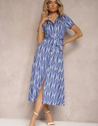 by swan Rochie tip cămașă bleumarin cu cordon textil și nasturi cu imprimeu geometric Usklea