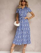 by swan Rochie tip cămașă bleumarin cu cordon textil și nasturi cu imprimeu geometric Usklea