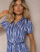 by swan Rochie tip cămașă bleumarin cu cordon textil și nasturi cu imprimeu geometric Usklea