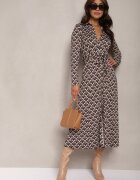 by swan Rochie tip cămașă Maro Midi Decorată cu model geometric și cu cordon legat Aripel
