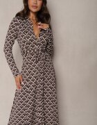 by swan Rochie tip cămașă Maro Midi Decorată cu model geometric și cu cordon legat Aripel