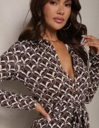 by swan Rochie tip cămașă Maro Midi Decorată cu model geometric și cu cordon legat Aripel
