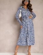 by swan Rochie tip cămașă midi albastru-albă cu fustă amplă și curea Lanibe