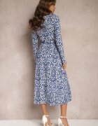 by swan Rochie tip cămașă midi albastru-albă cu fustă amplă și curea Lanibe