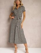 by swan Rochie tip cămașă Neagră cu model geometric cu nasturi Xarrah