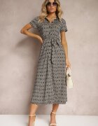 by swan Rochie tip cămașă Neagră cu model geometric cu nasturi Xarrah