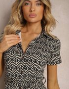 by swan Rochie tip cămașă Neagră cu model geometric cu nasturi Xarrah