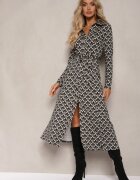 by swan Rochie tip cămașă Negru-Albă Midi decorată cu model geometric și cu cordon Aripel