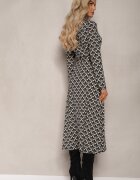 by swan Rochie tip cămașă Negru-Albă Midi decorată cu model geometric și cu cordon Aripel