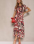 by swan Rochie tip cămașă Roșie cu imprimeu abstract Legată în talie Zivellea