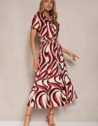 by swan Rochie tip cămașă Roșie cu imprimeu abstract Legată în talie Zivellea