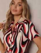 by swan Rochie tip cămașă Roșie cu imprimeu abstract Legată în talie Zivellea