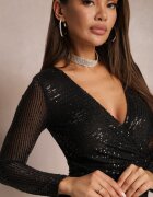 by swan Rochie Tip Plic Neagră Midi cu Drapaj Decorată cu Paiete Fendra