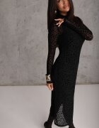 by swan Rochie Transparentă Neagră cu imprimeu leopard din catifea și fante Zailnn