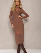 by swan Rochie transparentă tricotată midi maro deschisă cu jupon Bavina