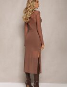 by swan Rochie transparentă tricotată midi maro deschisă cu jupon Bavina