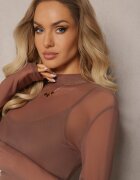 by swan Rochie transparentă tricotată midi maro deschisă cu jupon Bavina