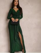 by swan Rochie Verde cu Decolteu petrecut Strălucitoare cu Drapaj Umoria