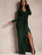 by swan Rochie Verde cu Decolteu petrecut Strălucitoare cu Drapaj Umoria