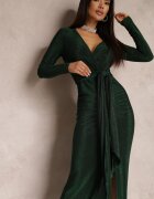 by swan Rochie Verde cu Decolteu petrecut Strălucitoare cu Drapaj Umoria