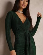by swan Rochie Verde cu Decolteu petrecut Strălucitoare cu Drapaj Umoria