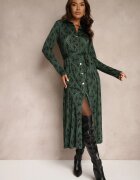 by swan Rochie Verde Imprimată din Viscoză cu croială tip cămașă Decorată cu cordon Evelitha