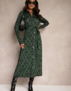 by swan Rochie Verde Imprimată din Viscoză cu croială tip cămașă Decorată cu cordon Evelitha