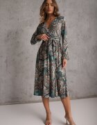 by swan Rochie Verde Midi cu Model Paisley și Elastic în Talie Alynthe