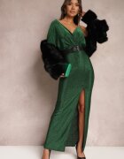 by swan Rochie Verde Strălucitoare Maxi cu Croială Asimetrică cu Decolteu Triunghiular și Crapatură Imisnna