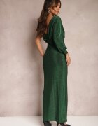 by swan Rochie Verde Strălucitoare Maxi cu Croială Asimetrică cu Decolteu Triunghiular și Crapatură Imisnna