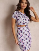 by swan Rochie Violetă Mulată cu Decupaj cu Imprimeu Geometric Larai