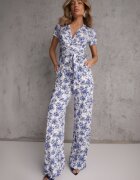 by swan Salopetă Alb-Bleumarin cu Decolteu triunghiular și Craci lungi cu Imprimeu floral Nestabell