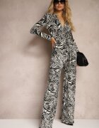 by swan Salopetă Alb-Negru Decorată cu Model cu Dungi de Tigru Legată în Talie Sairise