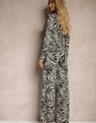 by swan Salopetă Alb-Negru Decorată cu Model cu Dungi de Tigru Legată în Talie Sairise